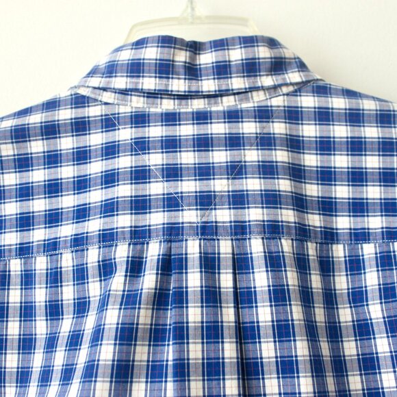 Tommy Hilfiger 100% Cotton Blue Plaid Button-Down Dress Shirt Short-Sleeve Large - Picture 4 of 6